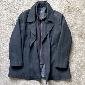 Kenneth Cole Wool Double-Breasted Peacoat With Ribbed Bib
